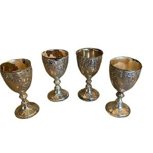 vintage silver plated  metal cordial goblet set